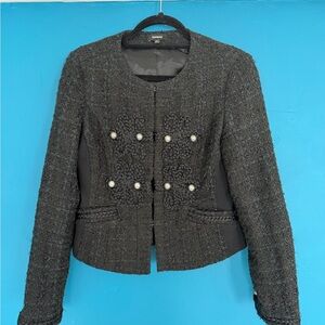 Express Women’s Black Napoleon-Inspired Blazer with Silver Accents